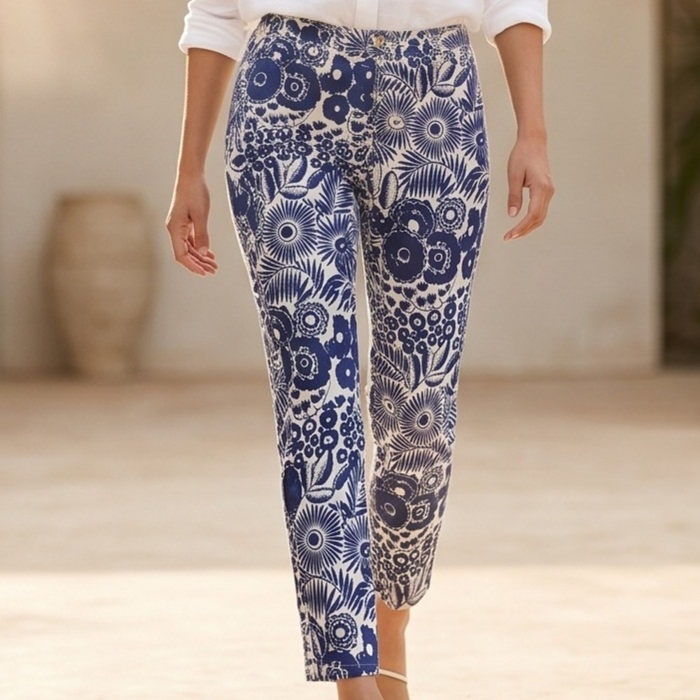 J. McLaughlin Womens 0 Blue White Floral Lexi Straight Leg Ankle Pants NEW